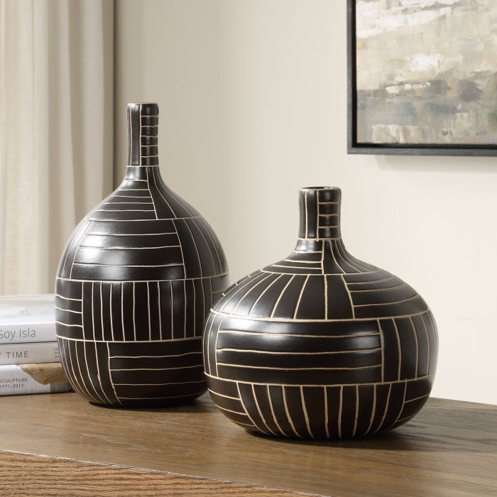 Uttermost Graphite Stride Geometric Vases Set of 2