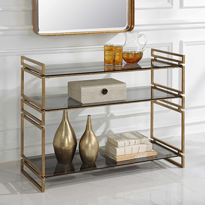 Uttermost Stacked Up Grey Glass Console Table