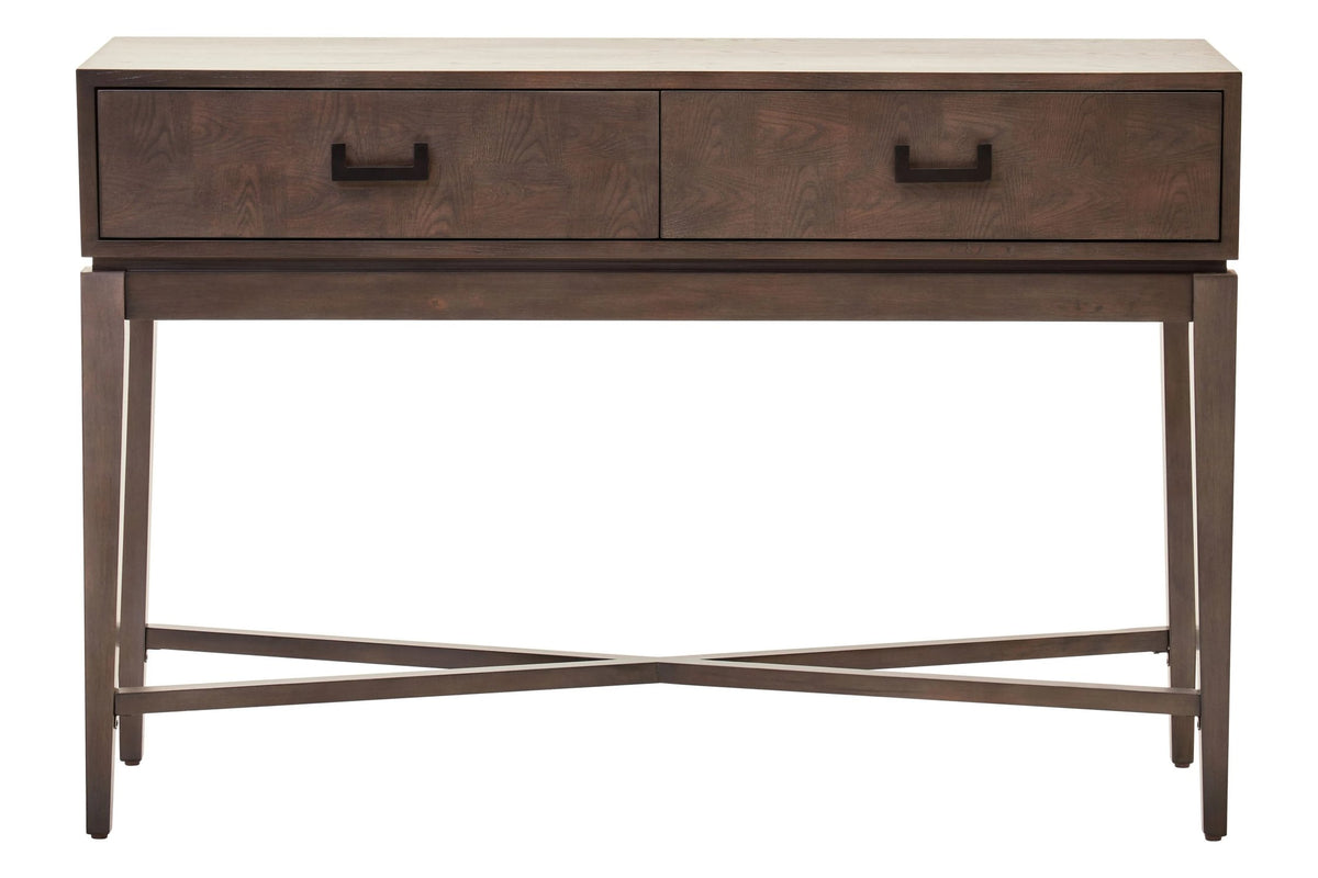 Damira Antique 2 Drawer Console Table – Wooden Frame with Black Handles