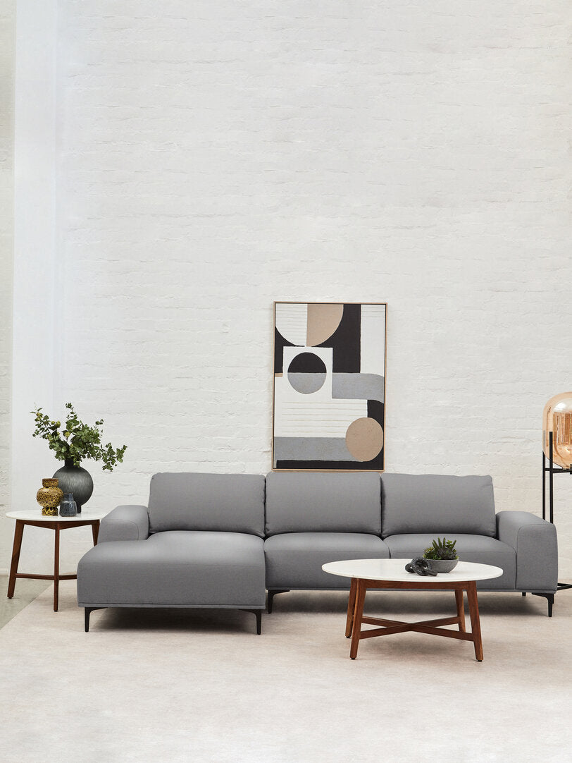 Tolaro 3 Seat Grey Fabric Left Chaise Sofa  Nicholas John Interiors