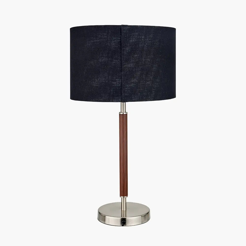 Gianni Table Lamp - Brushed Silver and Wood Effect  Nicholas John Interiors