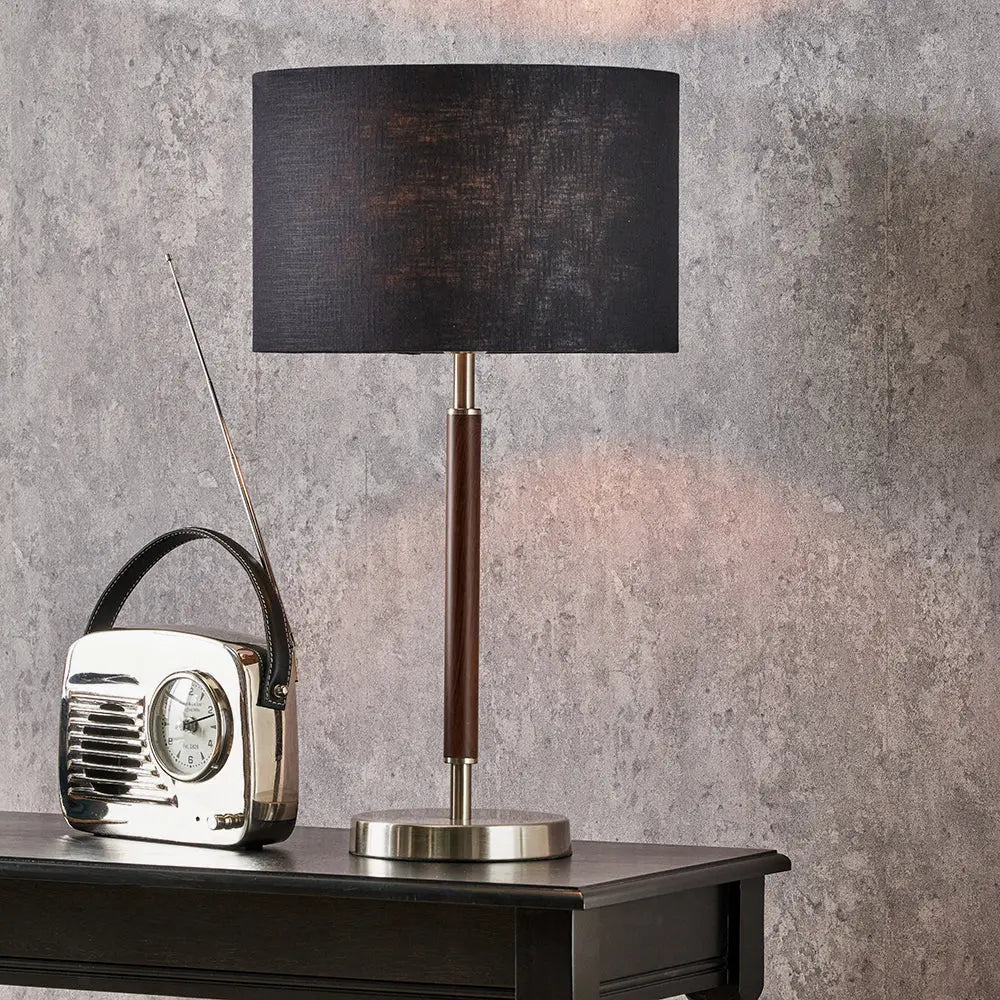 Gianni Table Lamp - Brushed Silver and Wood Effect  Nicholas John Interiors