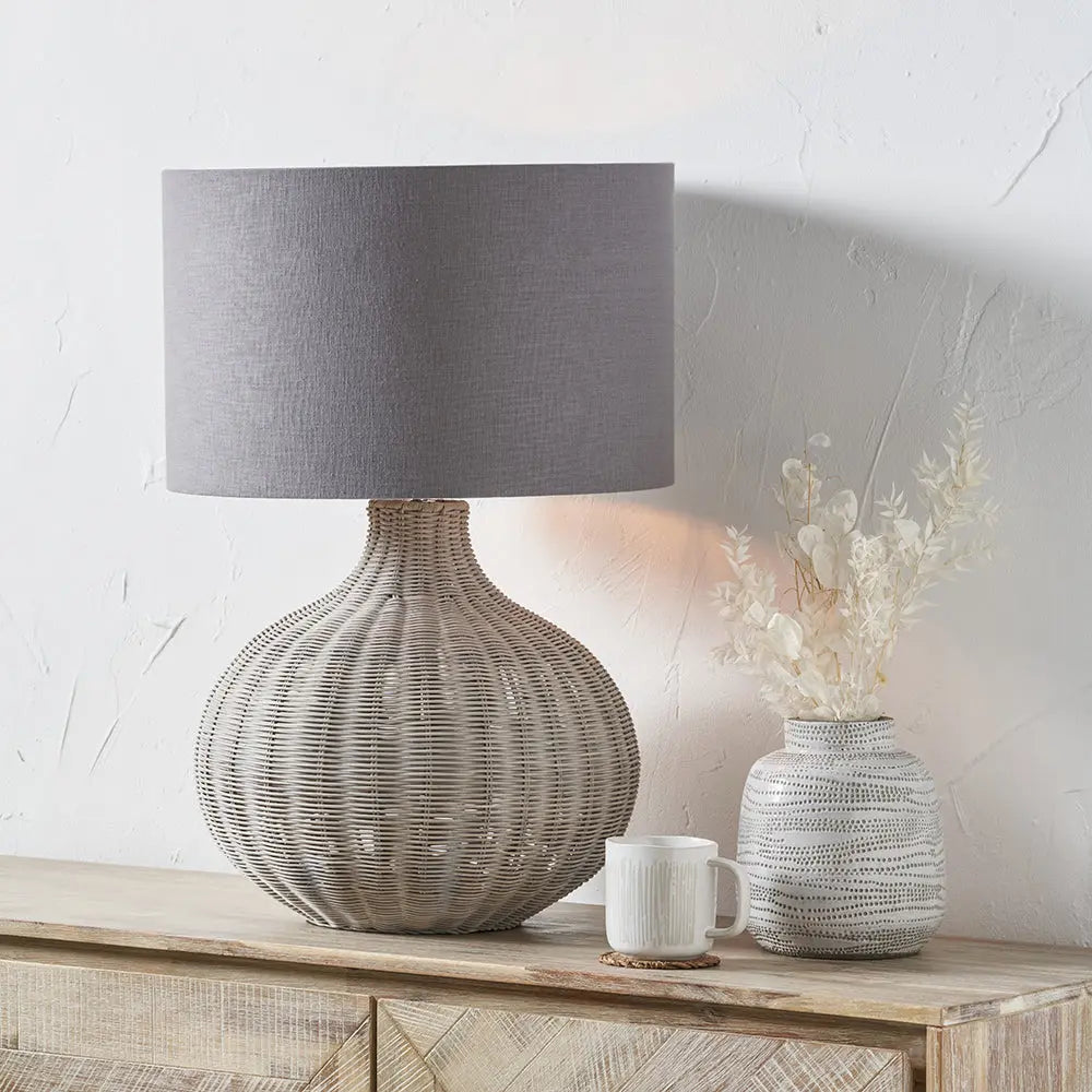 Allona Rattan Table Lamp - Grey Wash  Nicholas John Interiors