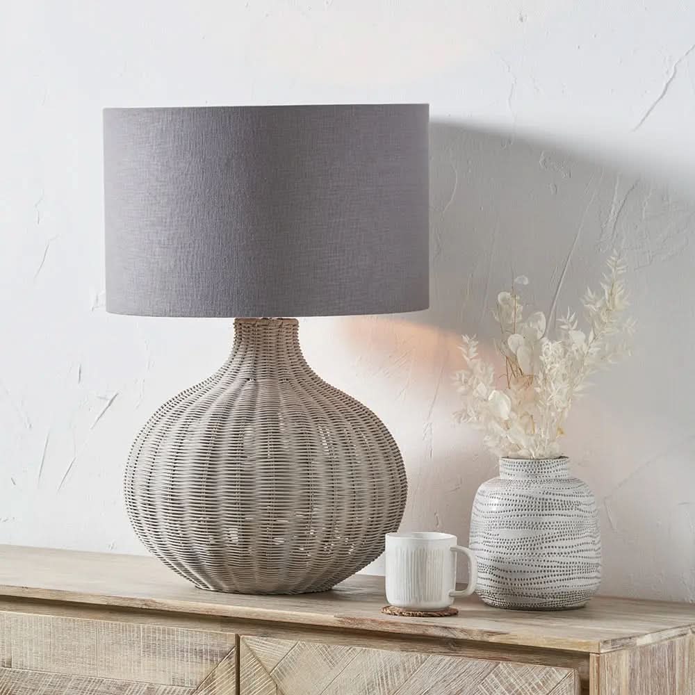 Allona Rattan Table Lamp - Grey Wash  Nicholas John Interiors