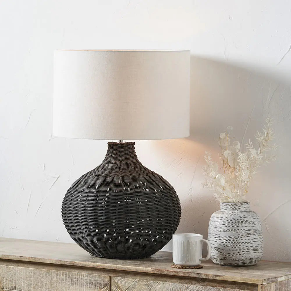 Allona Rattan Table Lamp - Black  Nicholas John Interiors