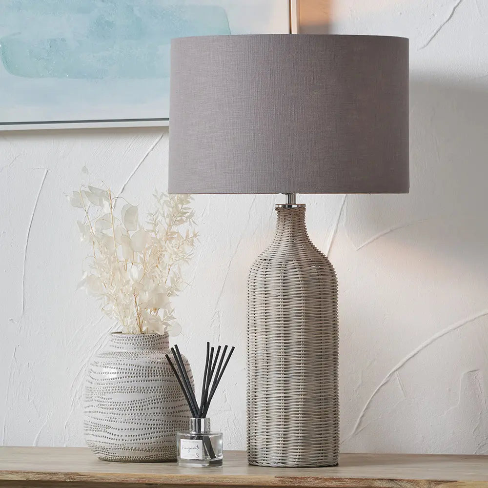 Anika Rattan Bottle Table Lamp - Grey Wash  Nicholas John Interiors