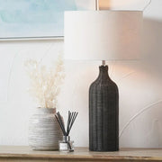 Anika Rattan Bottle Table Lamp - Black  Nicholas John Interiors