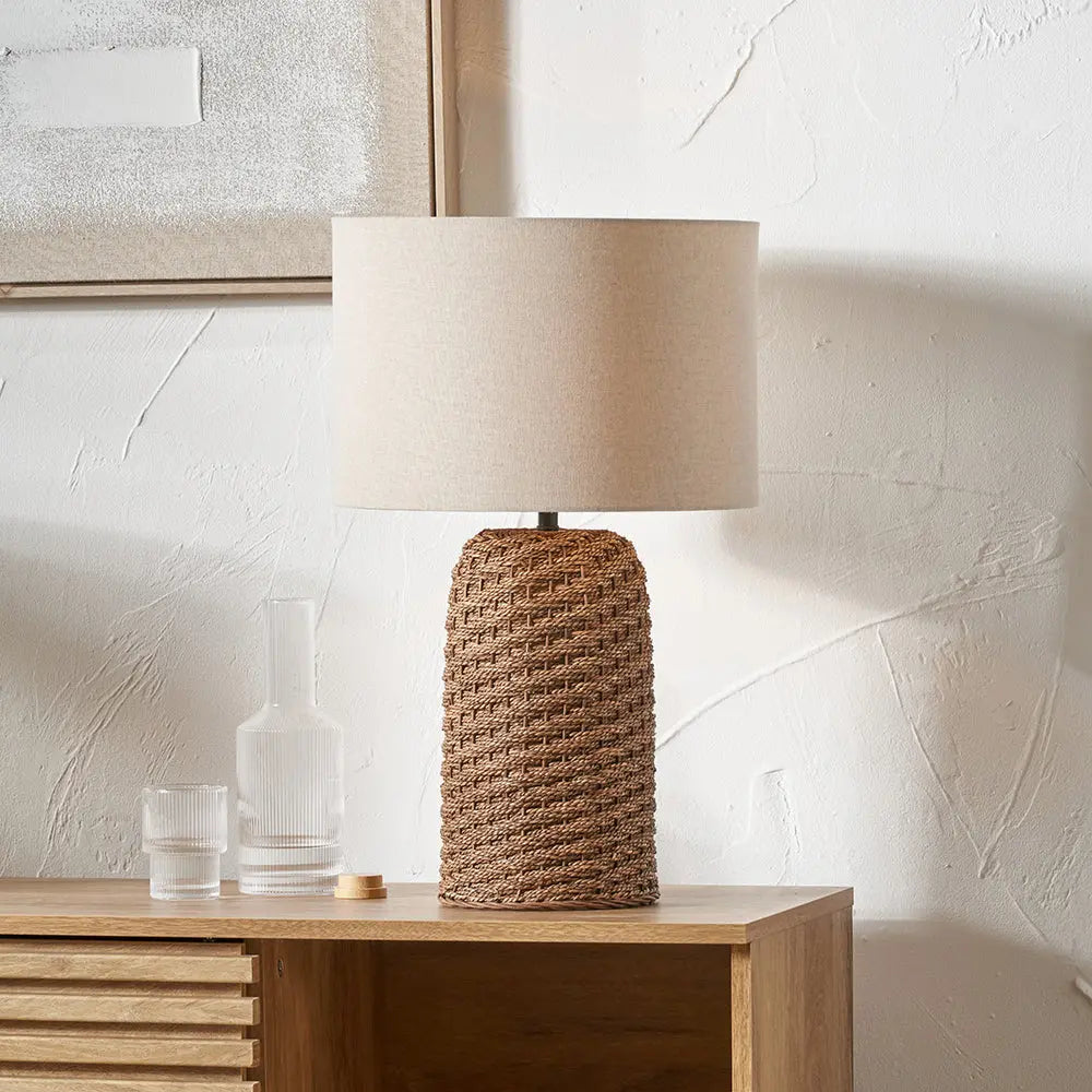 Andros Woven Seagrass Table Lamp - Brown  Nicholas John Interiors