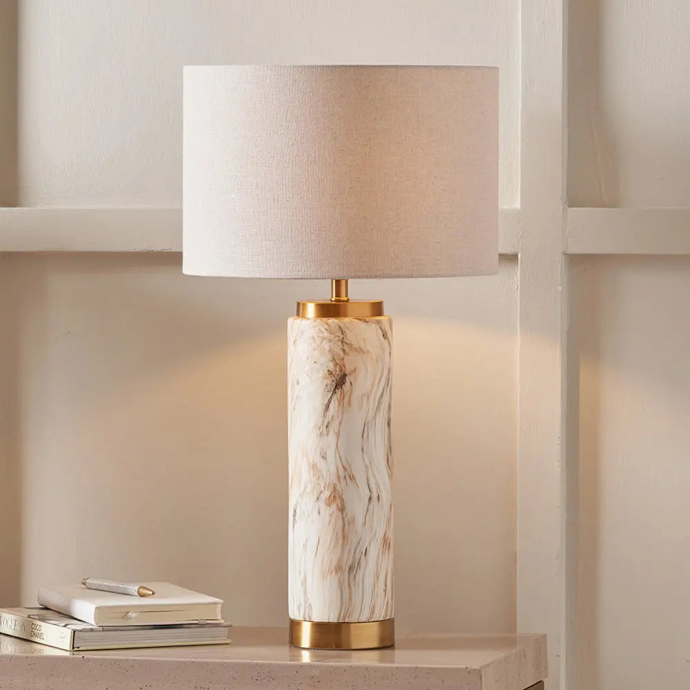 Carrara Natural Stone Effect Ceramic Tall Table Lamp  Nicholas John Interiors