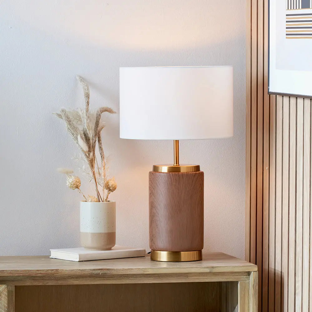 Carrara Wood Effect Ceramic Table Lamp  Nicholas John Interiors