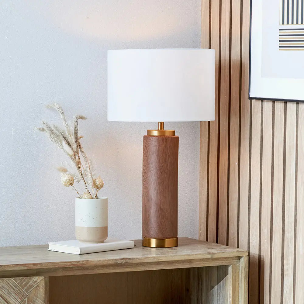 Carrara Wood Effect Ceramic Tall Table Lamp  Nicholas John Interiors