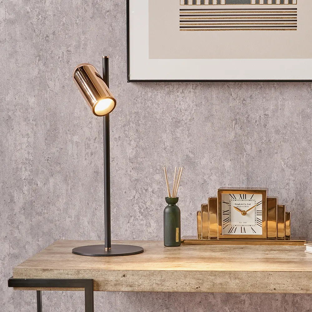 Xena Metal LED Table Lamp - Black & Rose Gold  Nicholas John Interiors