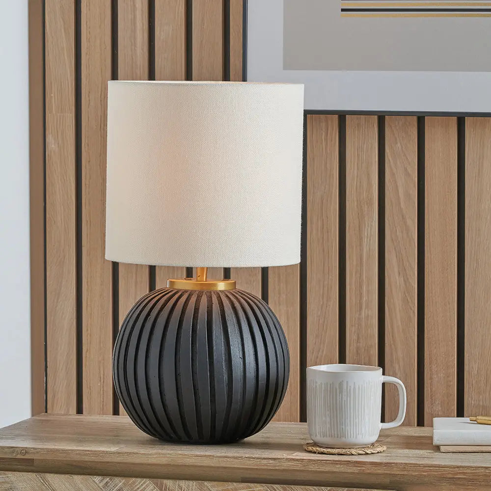 Ezekiel Terracotta Textured Ball Table Lamp - Black  Nicholas John Interiors