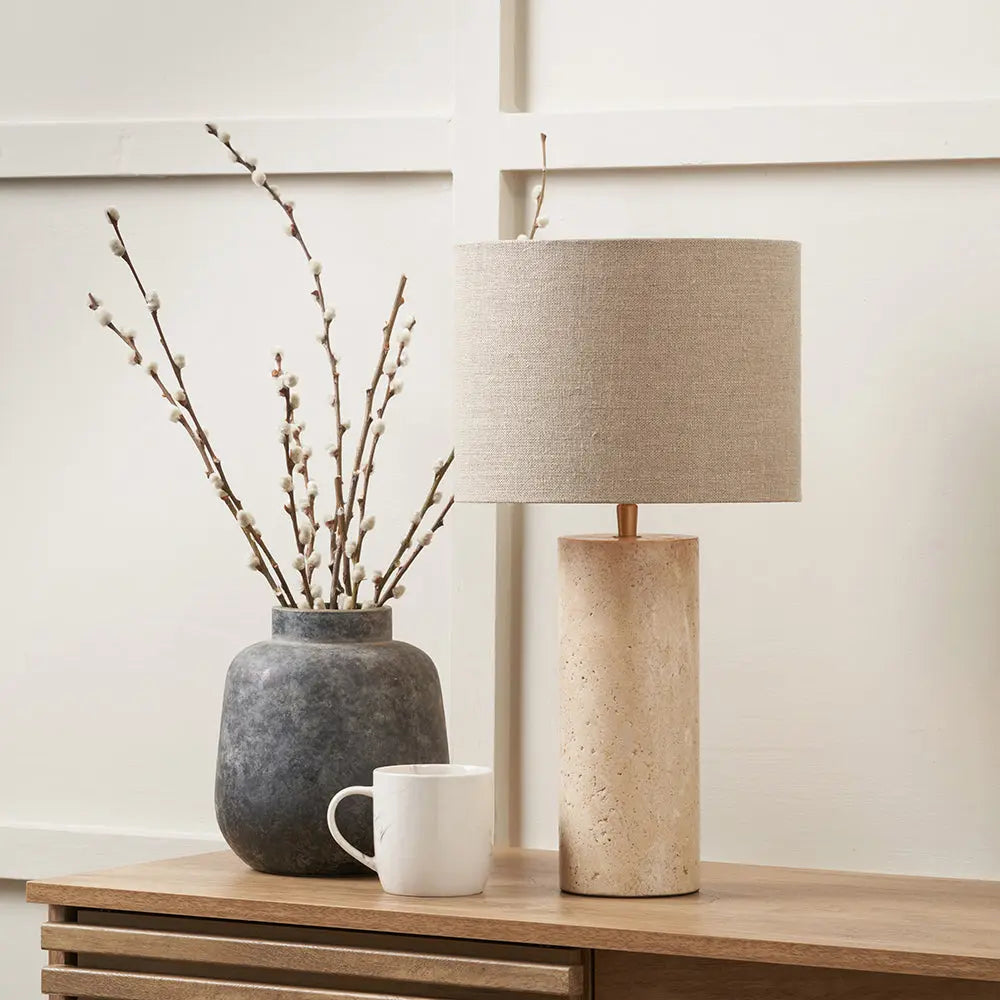 Kanoa Limestone Cylinder Table Lamp  Nicholas John Interiors