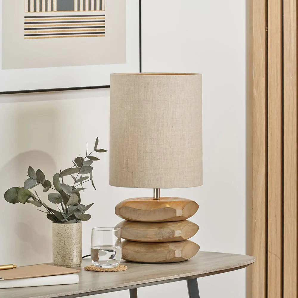 Amir 3 Pebble Table Lamp - Natural Mango Wood  Nicholas John Interiors