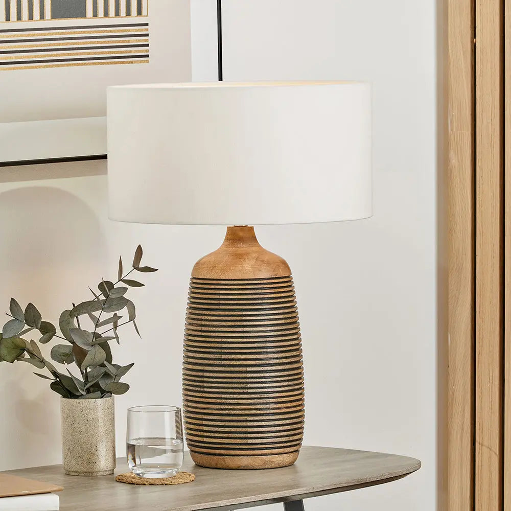 Caspian Grooved Table Lamp - Natural Mango Wood  Nicholas John Interiors