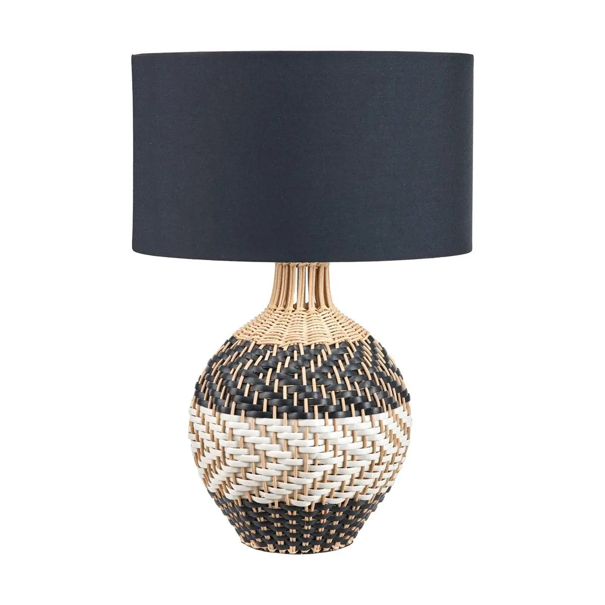 Rowan Natural Rattan Woven Table Lamp - Black & White  Nicholas John Interiors