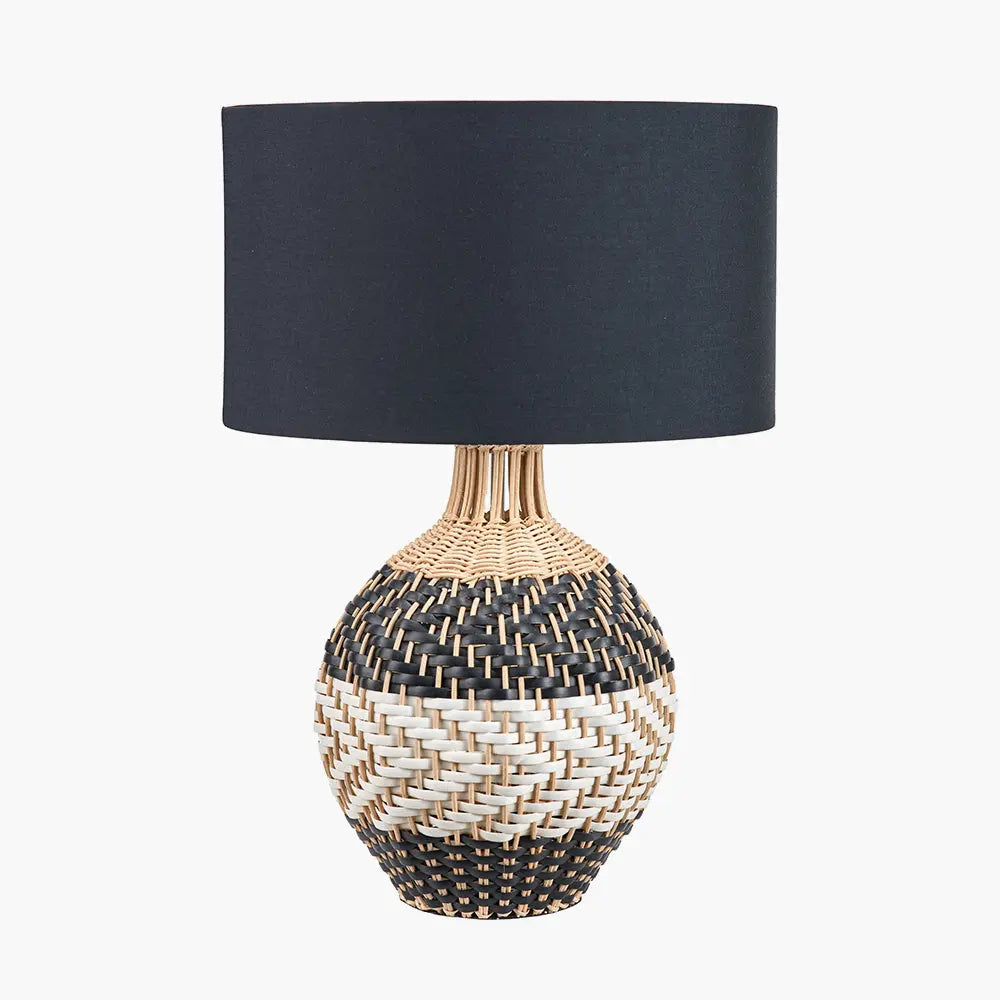 Rowan Natural Rattan Woven Table Lamp - Black & White  Nicholas John Interiors
