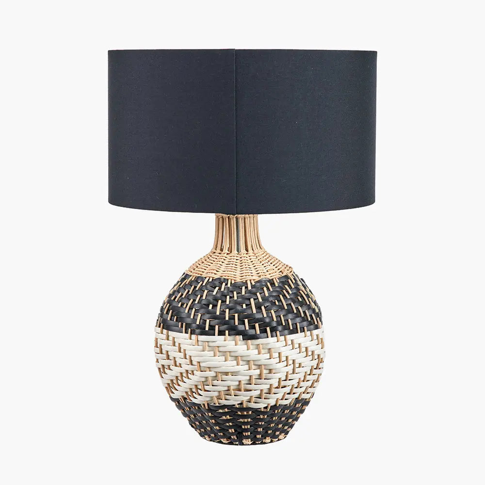 Rowan Natural Rattan Woven Table Lamp - Black & White  Nicholas John Interiors