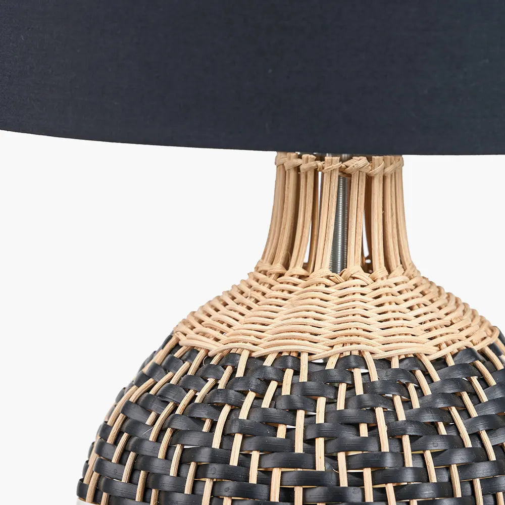 Rowan Natural Rattan Woven Table Lamp - Black & White  Nicholas John Interiors