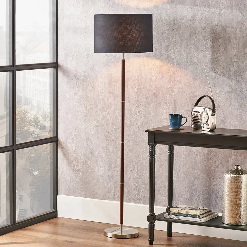 Gianni Floor Lamp - Brushed Silver and Wood Effect  Nicholas John Interiors