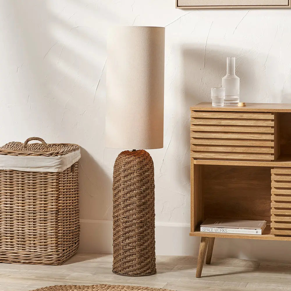 Andros Woven Seagrass Floor Lamp - Brown  Nicholas John Interiors