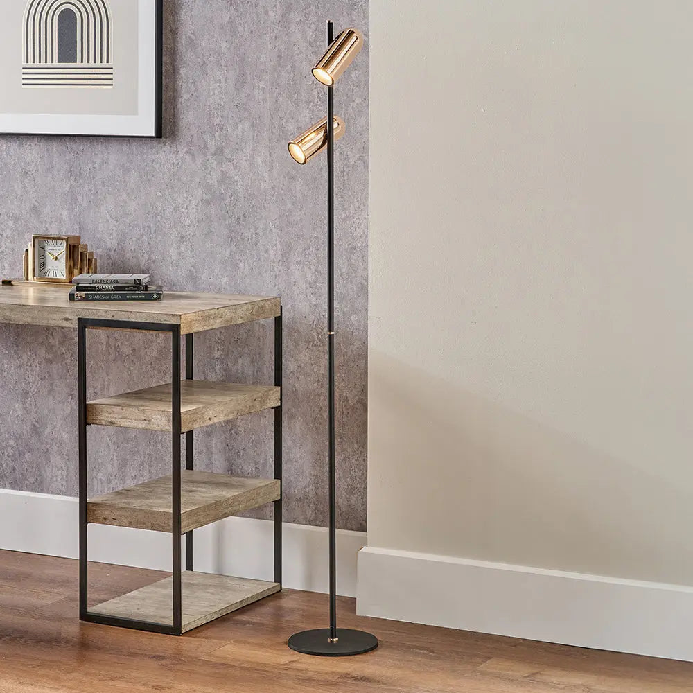 Xena Metal LED Floor Lamp - Black & Rose Gold  Nicholas John Interiors