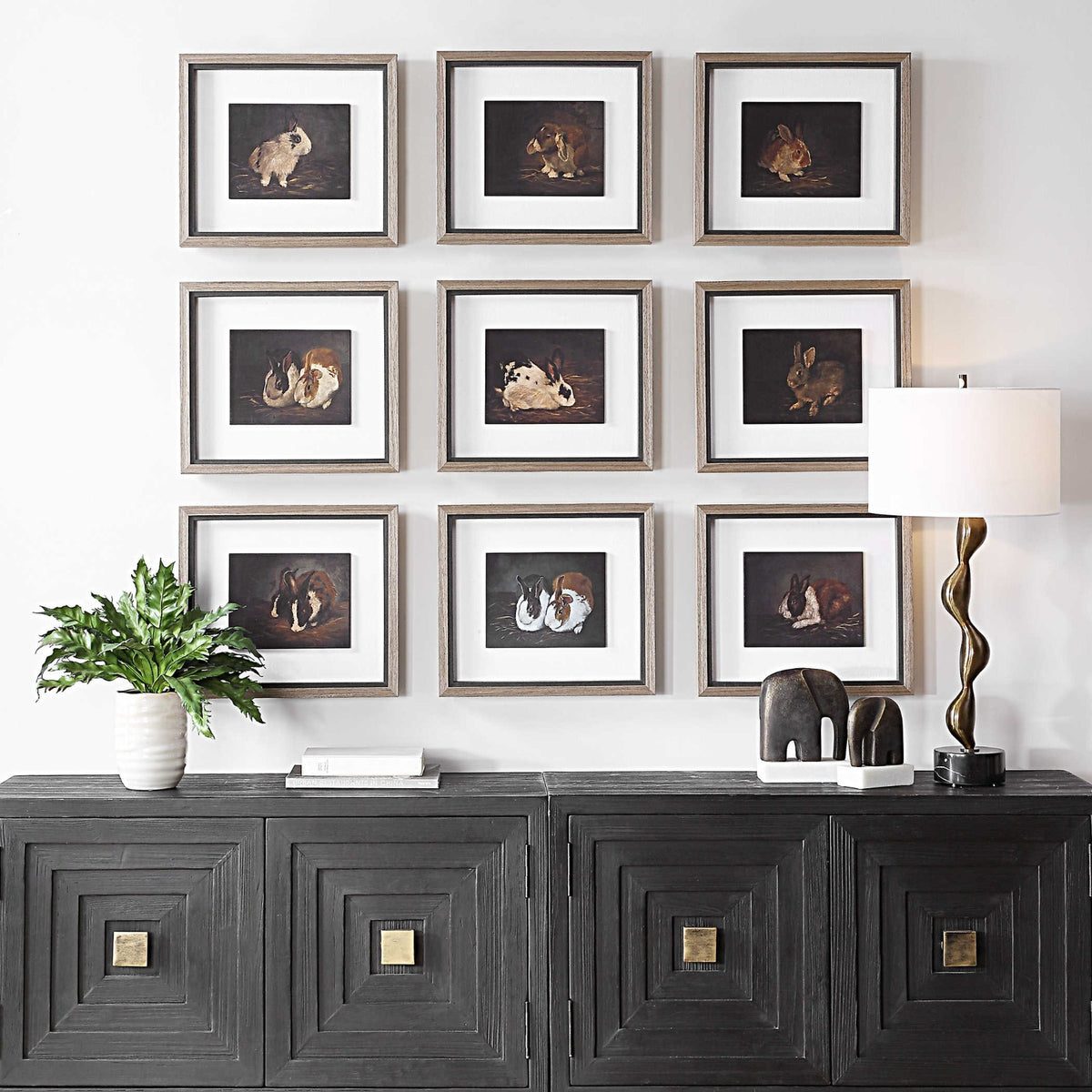 Uttermost Resting Bunny Framed Prints Set of 9
