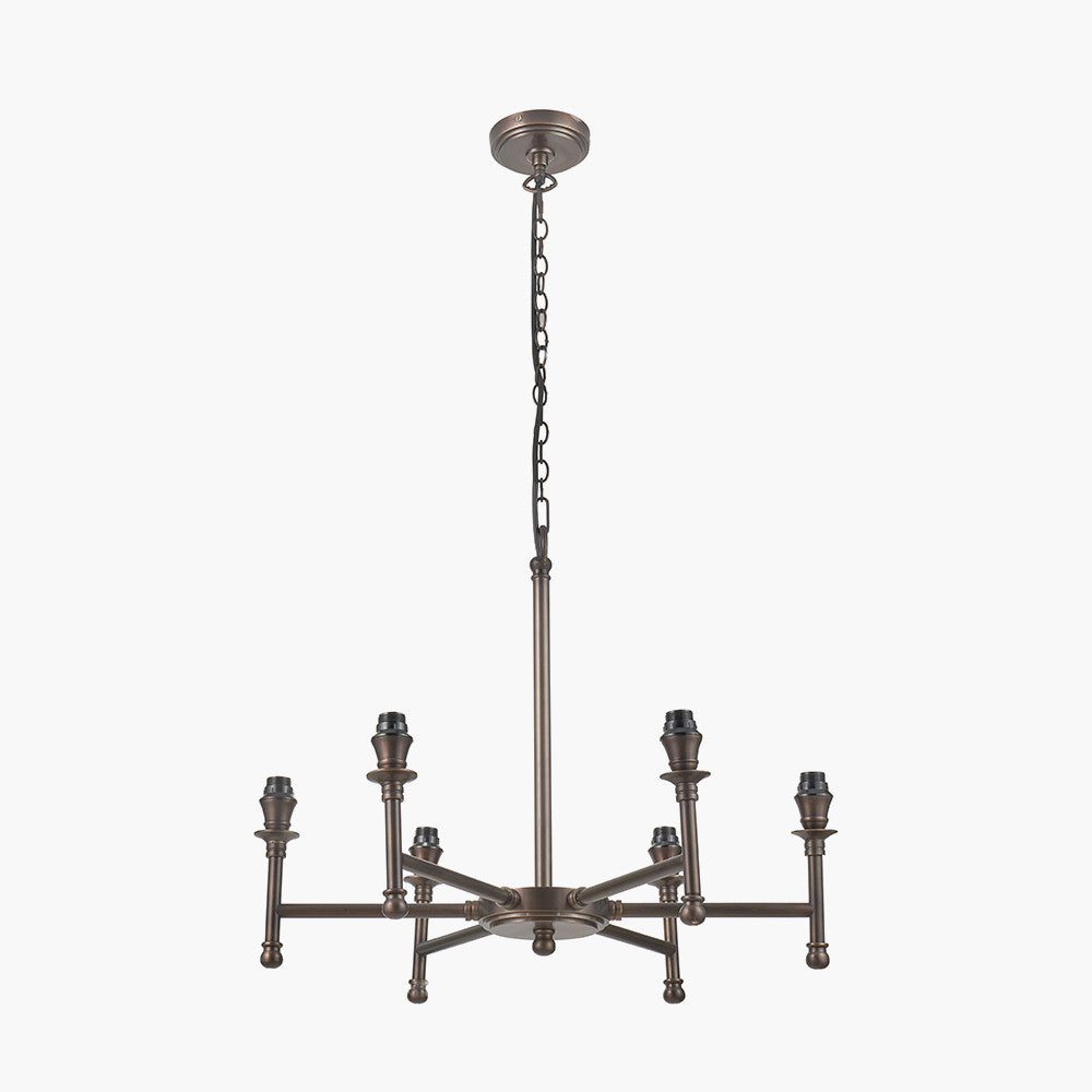Piero Antique Bronze Metal 6 Arm Pendant with Pelham 15cm Grey Handloom Tapered Candle Clip Lampshade