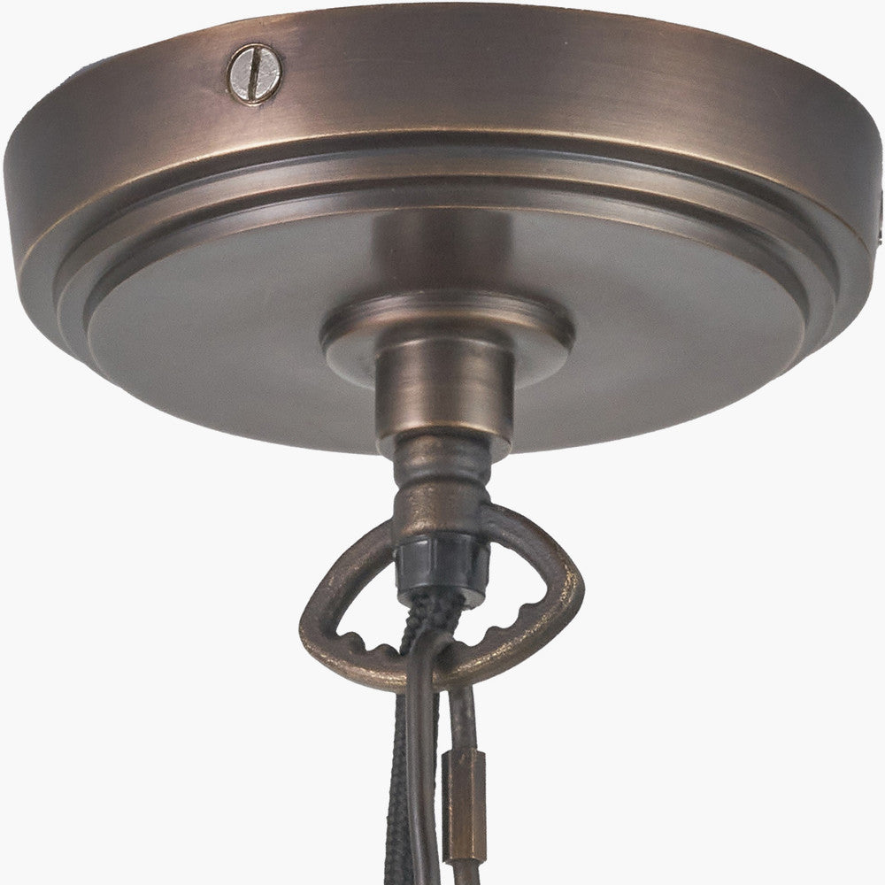 Piero Antique Bronze Metal 6 Arm Pendant with Pelham 15cm Grey Handloom Tapered Candle Clip Lampshade