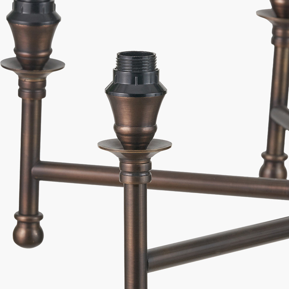 Piero Antique Bronze Metal 6 Arm Pendant with Pelham 15cm Grey Handloom Tapered Candle Clip Lampshade