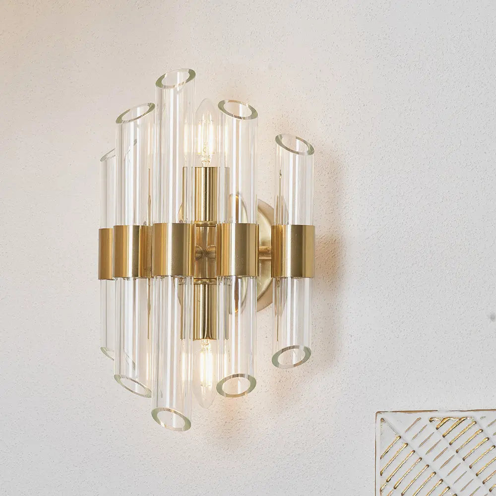 Brielle 2 Light Wall Light - Clear Glass & Antique Brass  Nicholas John Interiors