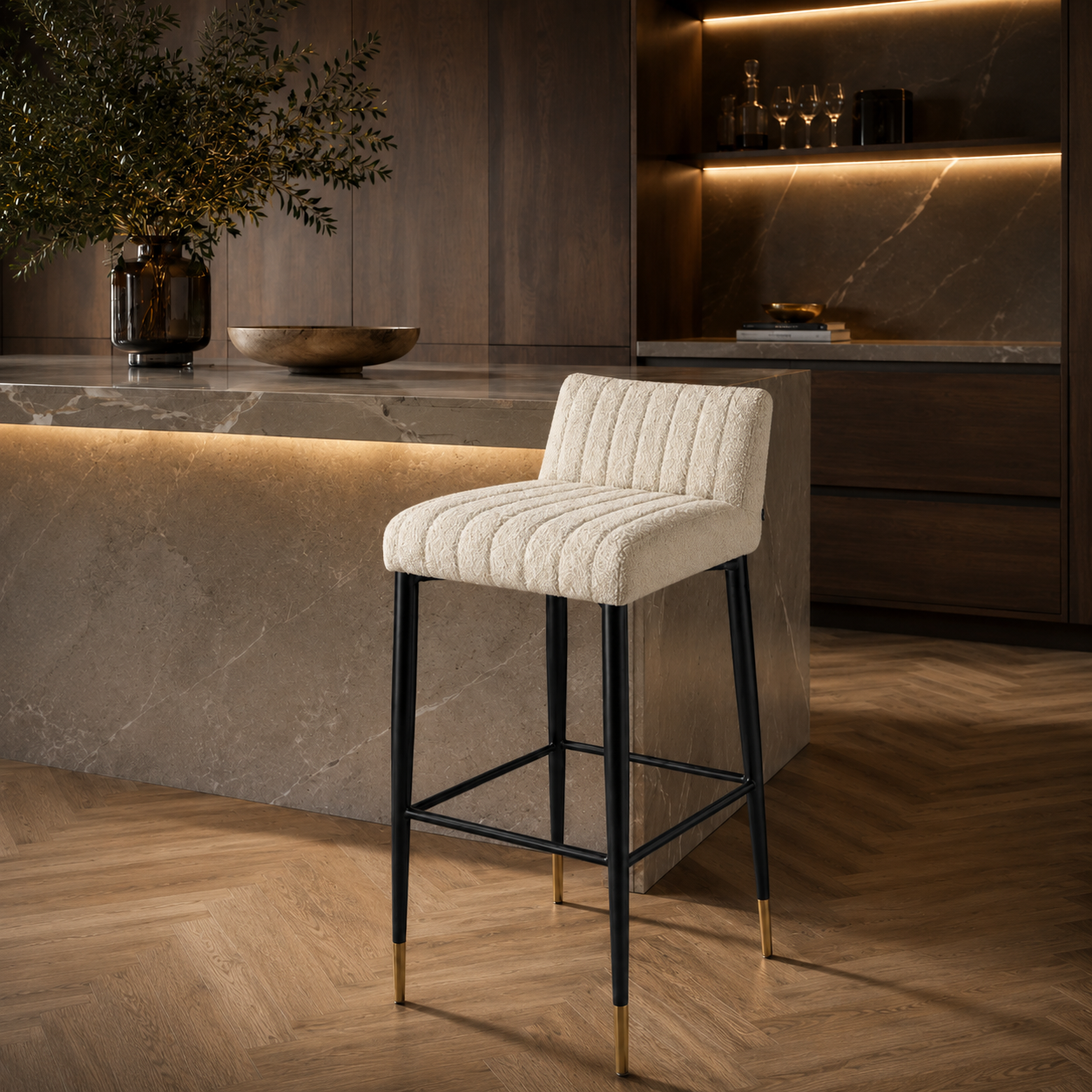 Liang & Eimil Coltrane Bar Stool in Boucle Sand - CLEARANCE - BRAND NEW BOXED