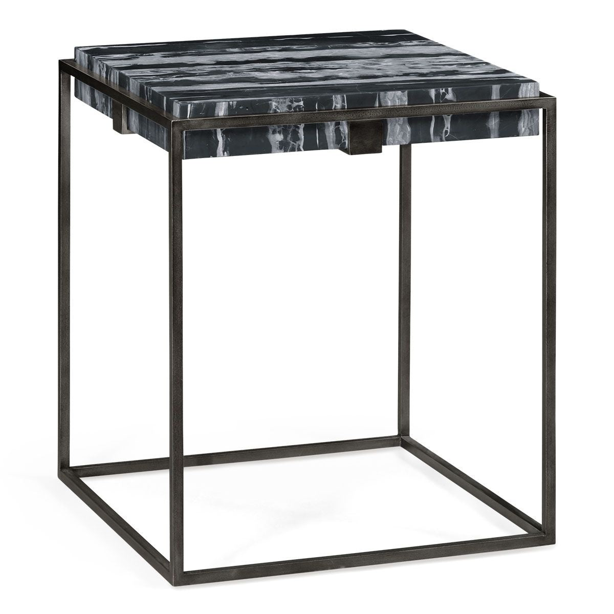 Jonathan Charles Square Iron End Table with a Black Marble Top