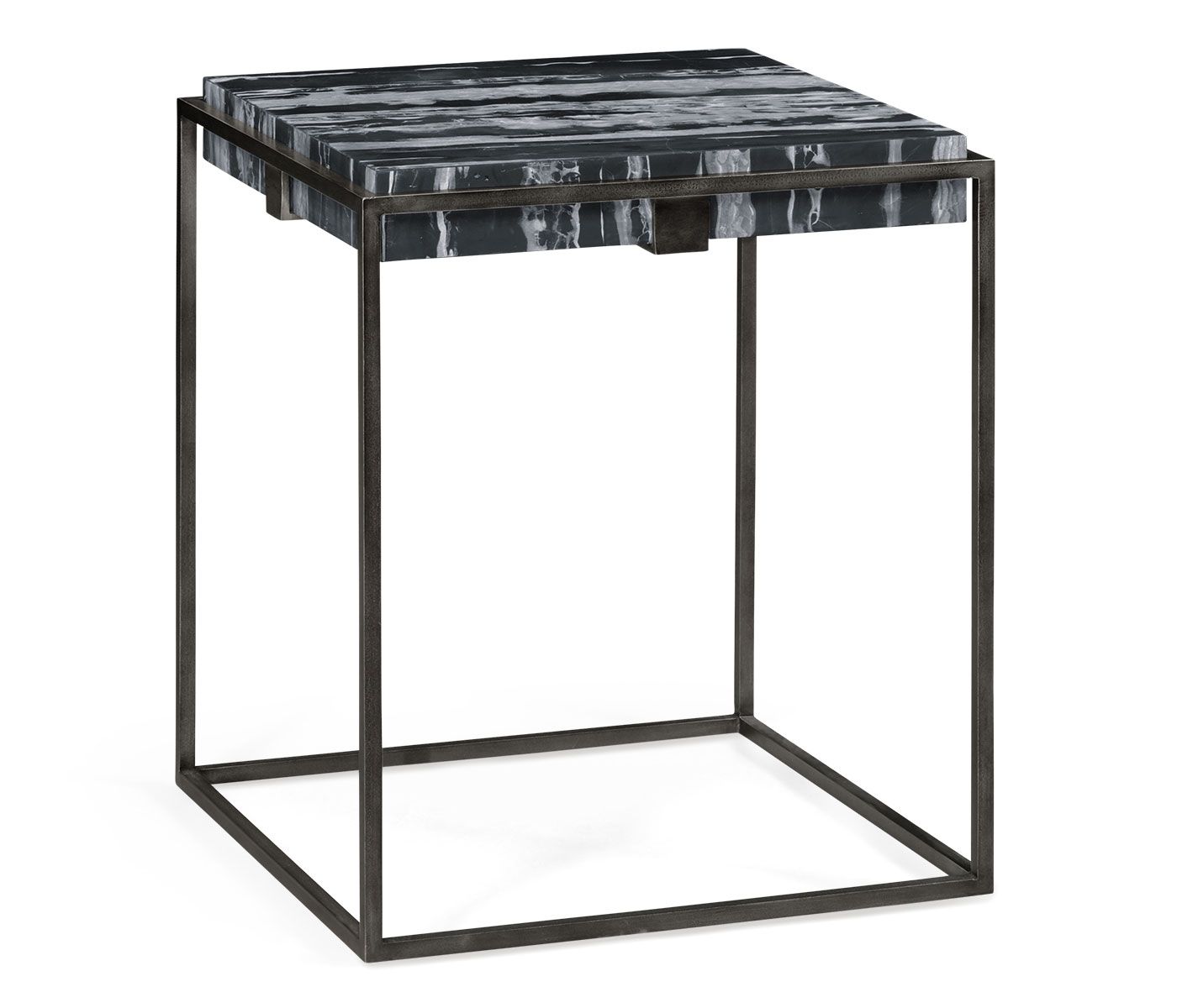 Jonathan Charles Square Iron End Table with a Black Marble Top