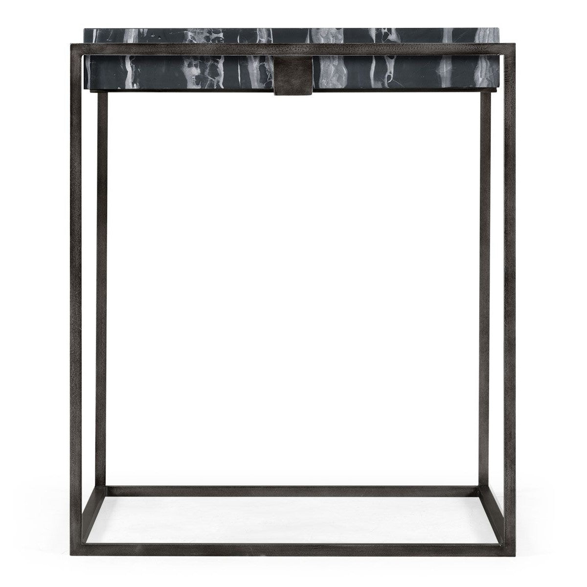 Jonathan Charles Square Iron End Table with a Black Marble Top