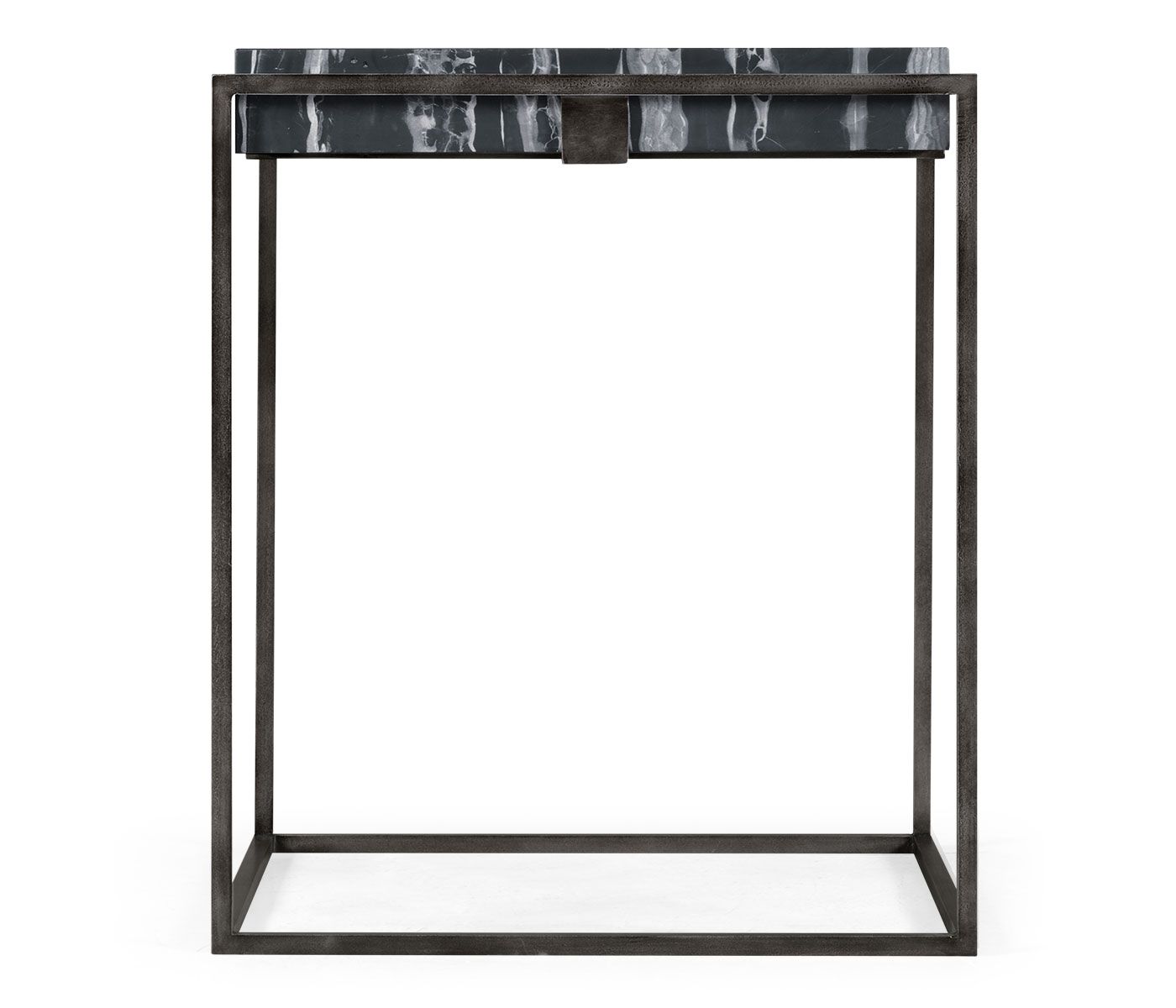 Jonathan Charles Square Iron End Table with a Black Marble Top