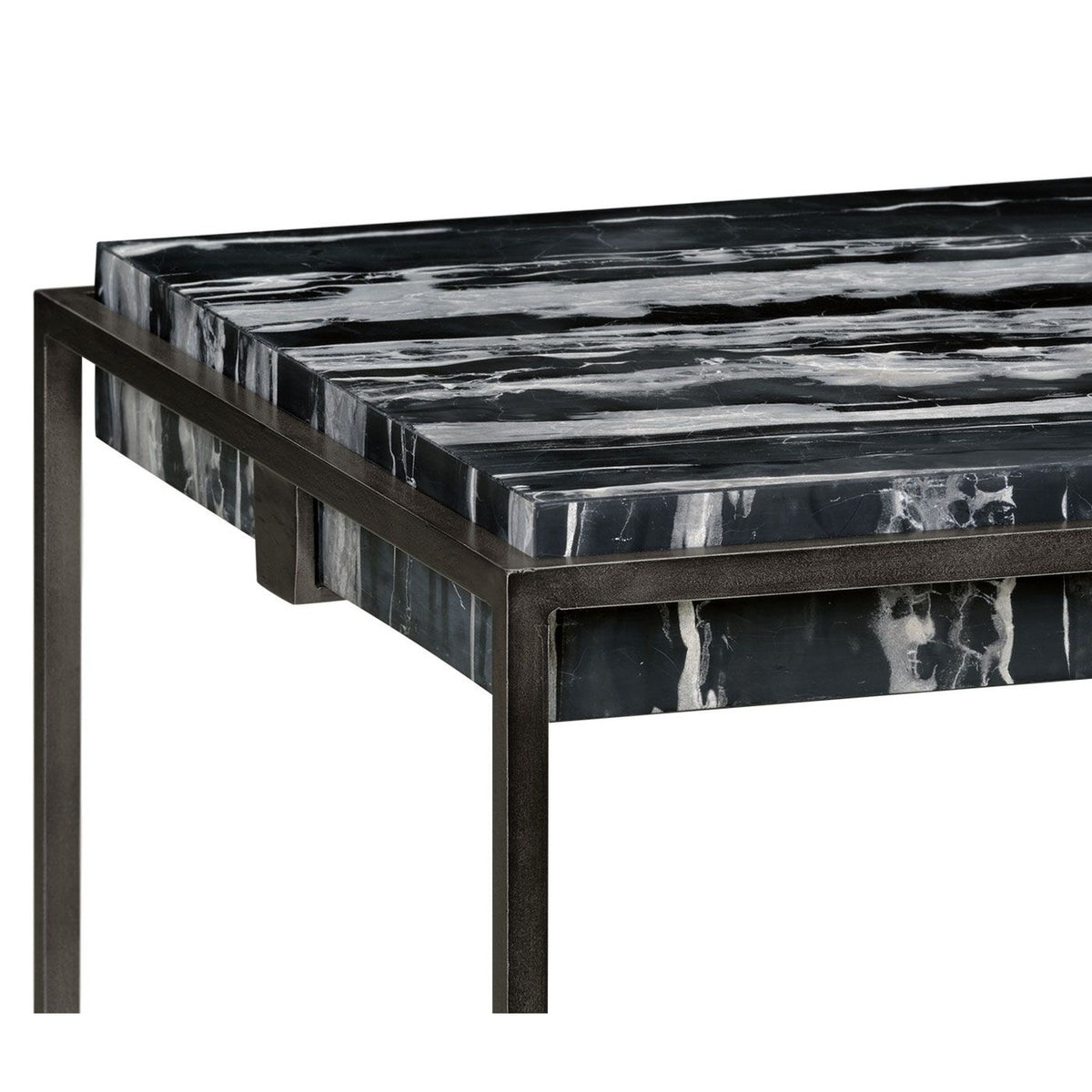 Jonathan Charles Square Iron End Table with a Black Marble Top