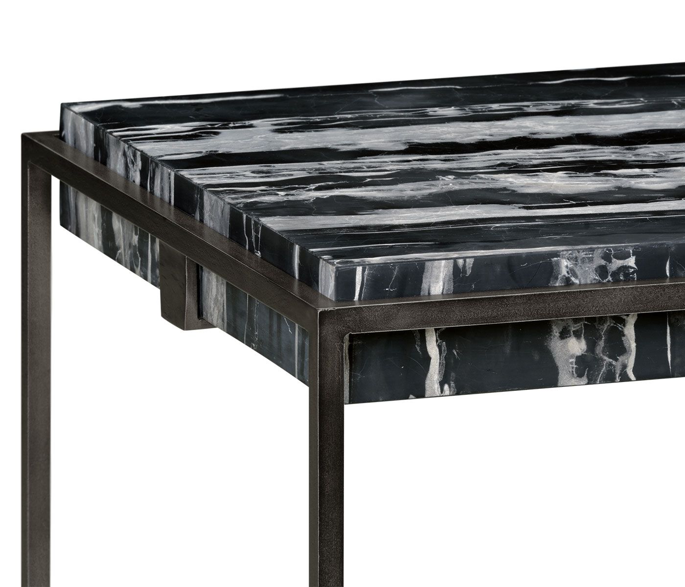 Jonathan Charles Square Iron End Table with a Black Marble Top