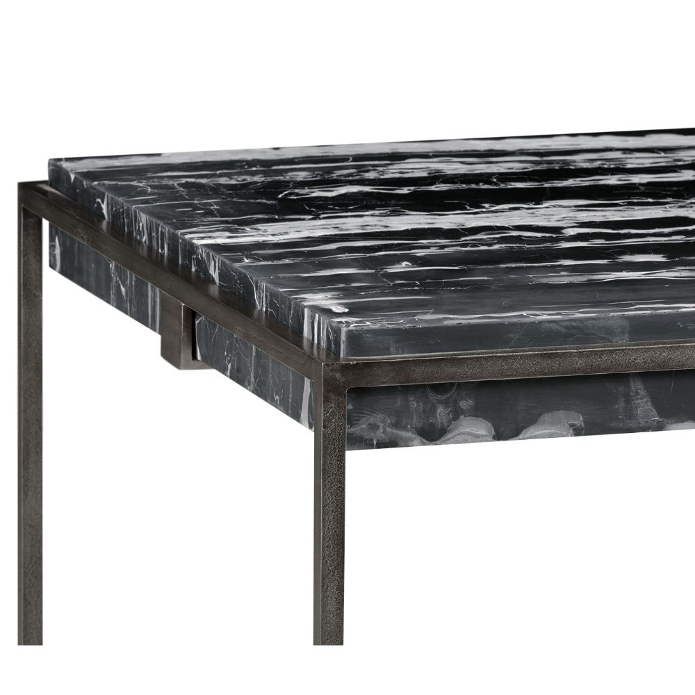 Jonathan Charles Rectangular Iron Coffee Table with a Black Marble Top