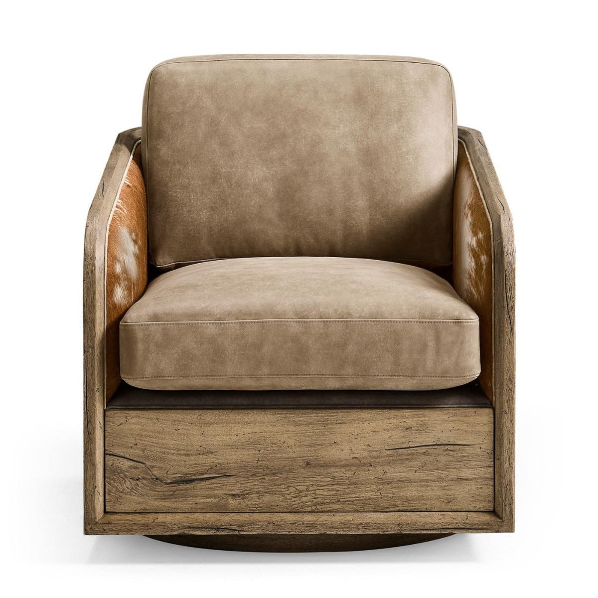 Jonathan Charles Stone Ridge Leather & Hide Swivel Occasional Chair Light