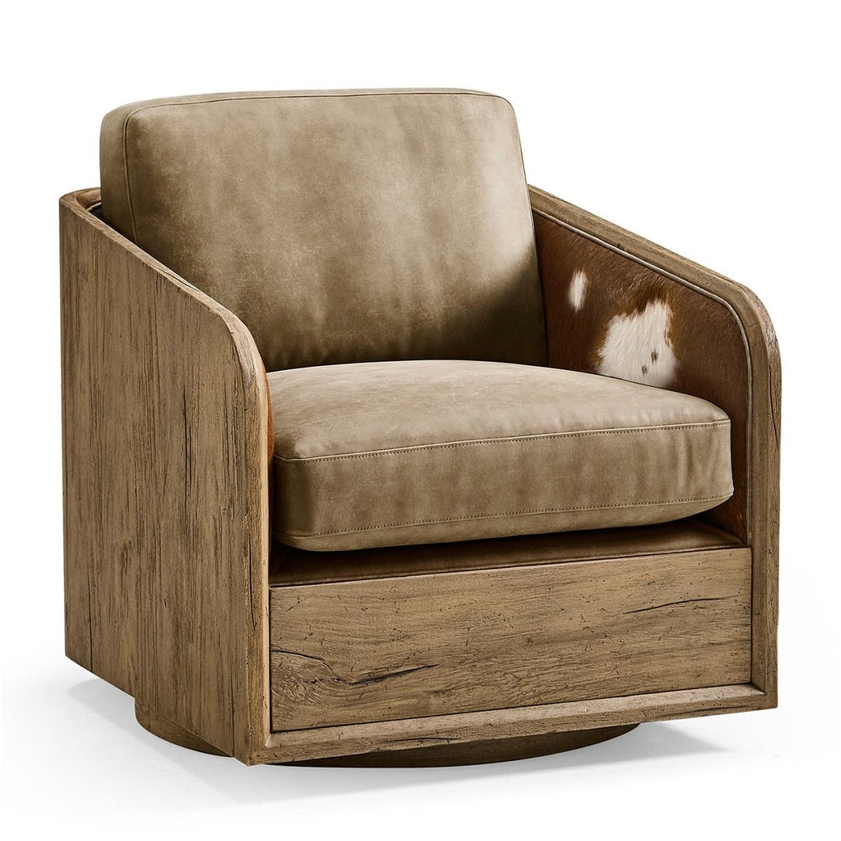 Jonathan Charles Stone Ridge Leather & Hide Swivel Occasional Chair Light