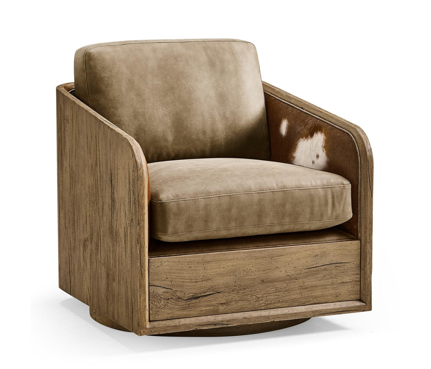 Jonathan Charles Stone Ridge Leather & Hide Swivel Occasional Chair Light