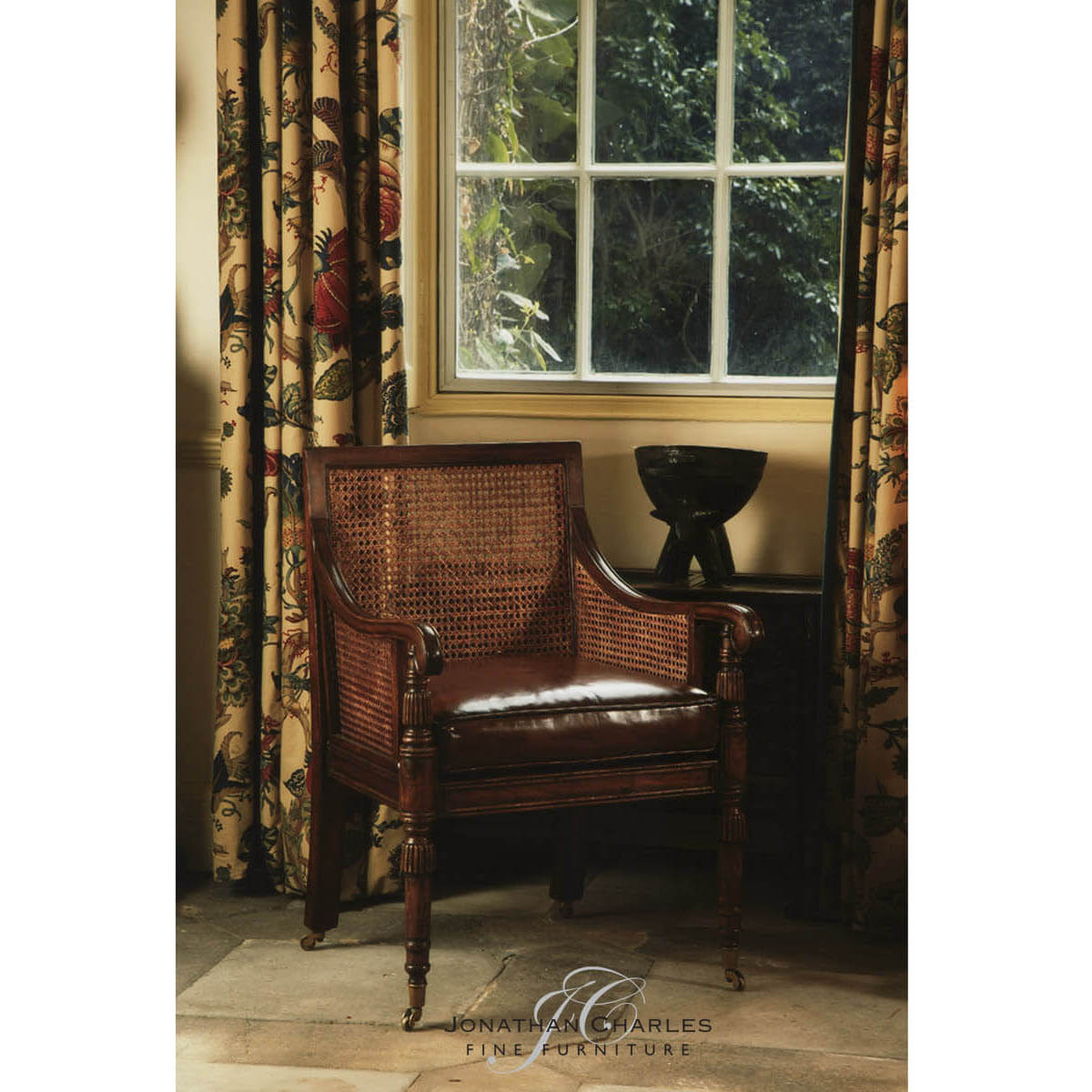Jonathan Charles Bergere Occasional Chair with Cane Back - Leather