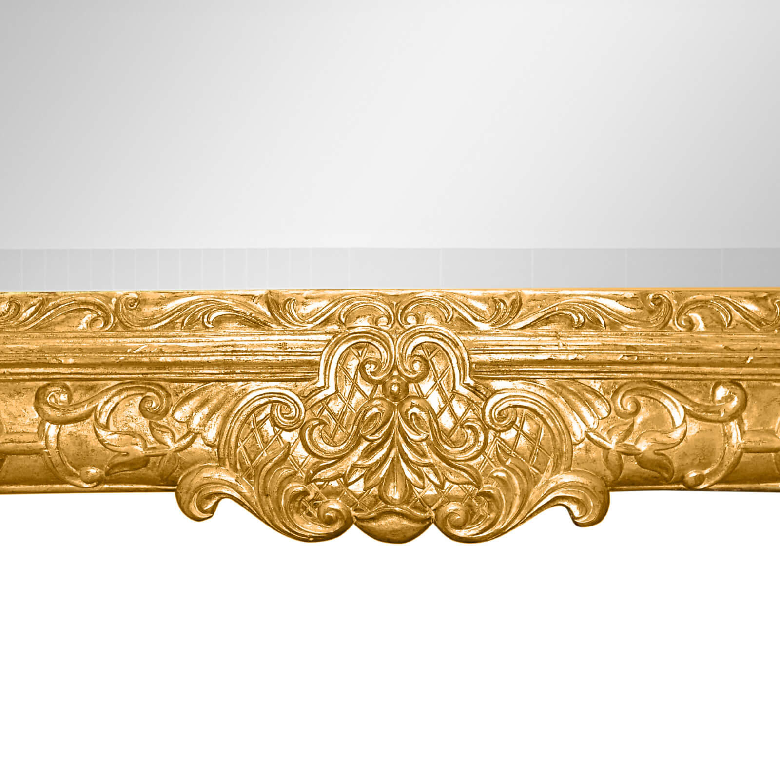 Jonathan Charles Grisaille Wall Mirror gold frame bottom detail hand-carved acanthus leaf scrollwork