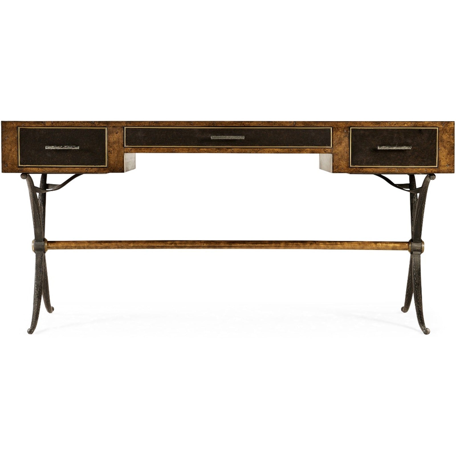 Jonathan Charles Hammered Iron Bureau Plat with Black Leather Inserts