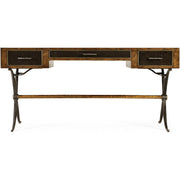 Jonathan Charles Hammered Iron Bureau Plat with Black Leather Inserts