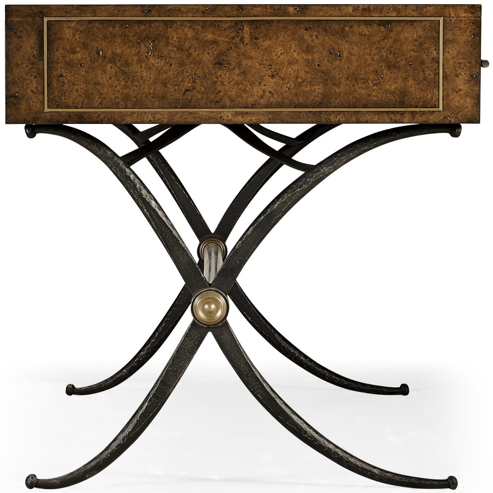Jonathan Charles Hammered Iron Bureau Plat with Black Leather Inserts