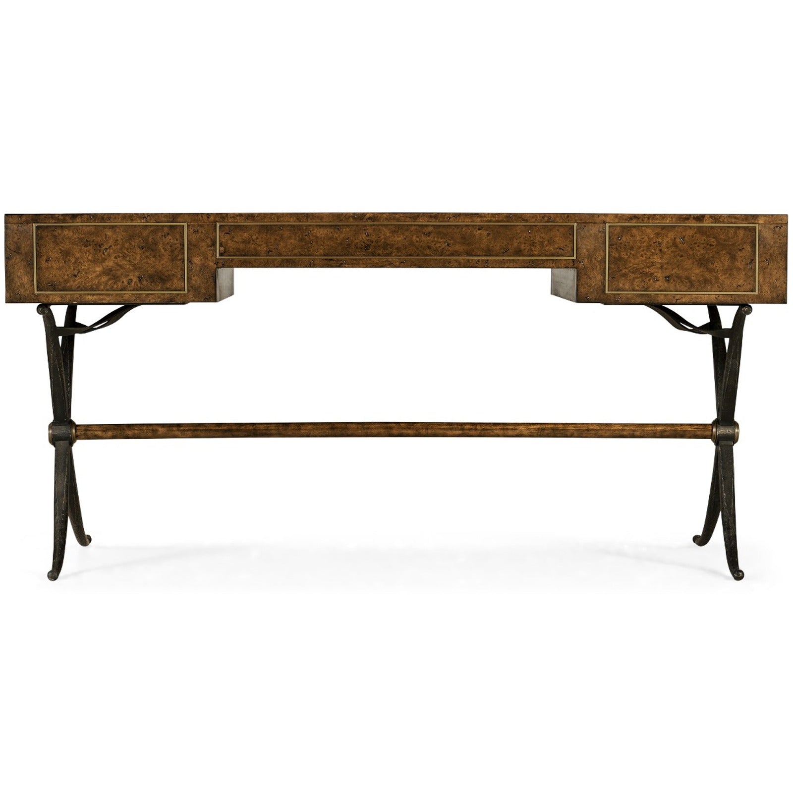 Jonathan Charles Hammered Iron Bureau Plat with Black Leather Inserts