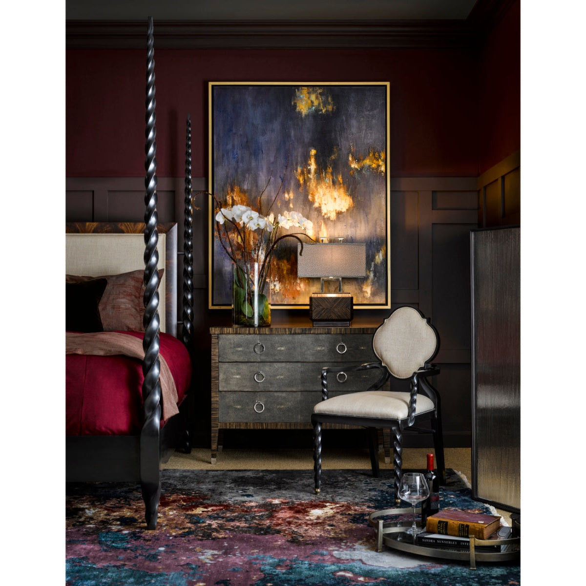 Jonathan Charles Table Lamp Chinese Tea Caddy in Macassar Ebony
